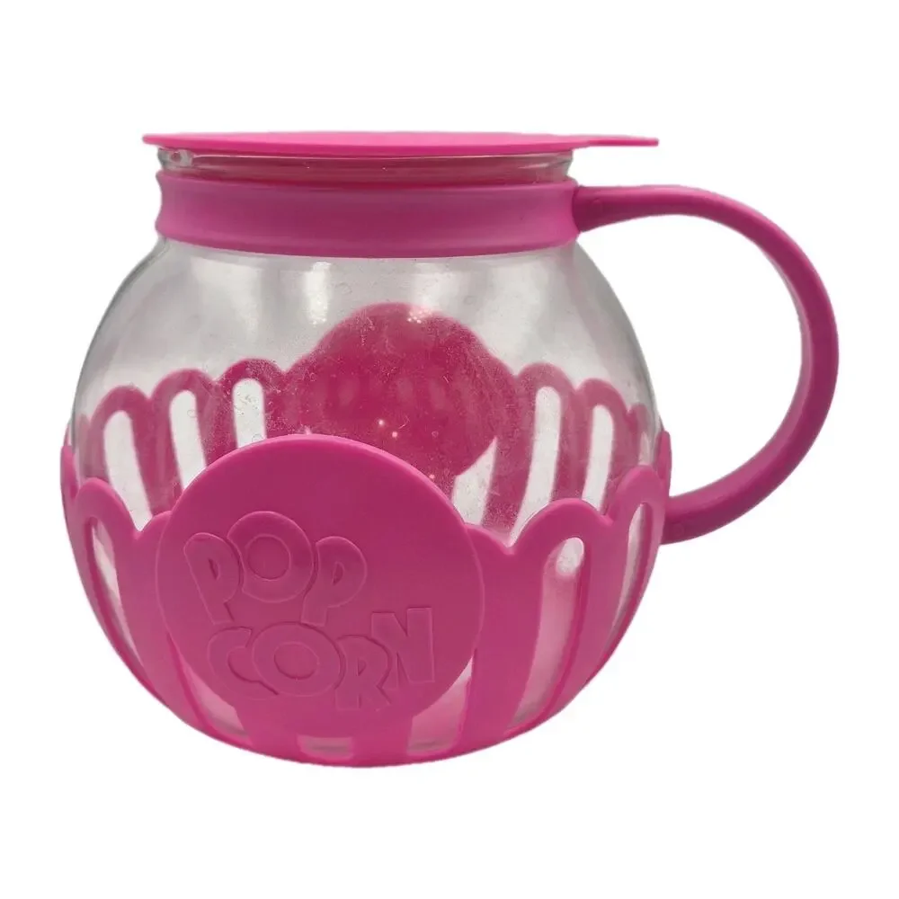 3-Qt Microwave Popcorn Popper Pink Silicone Wrapped Glass Never Used